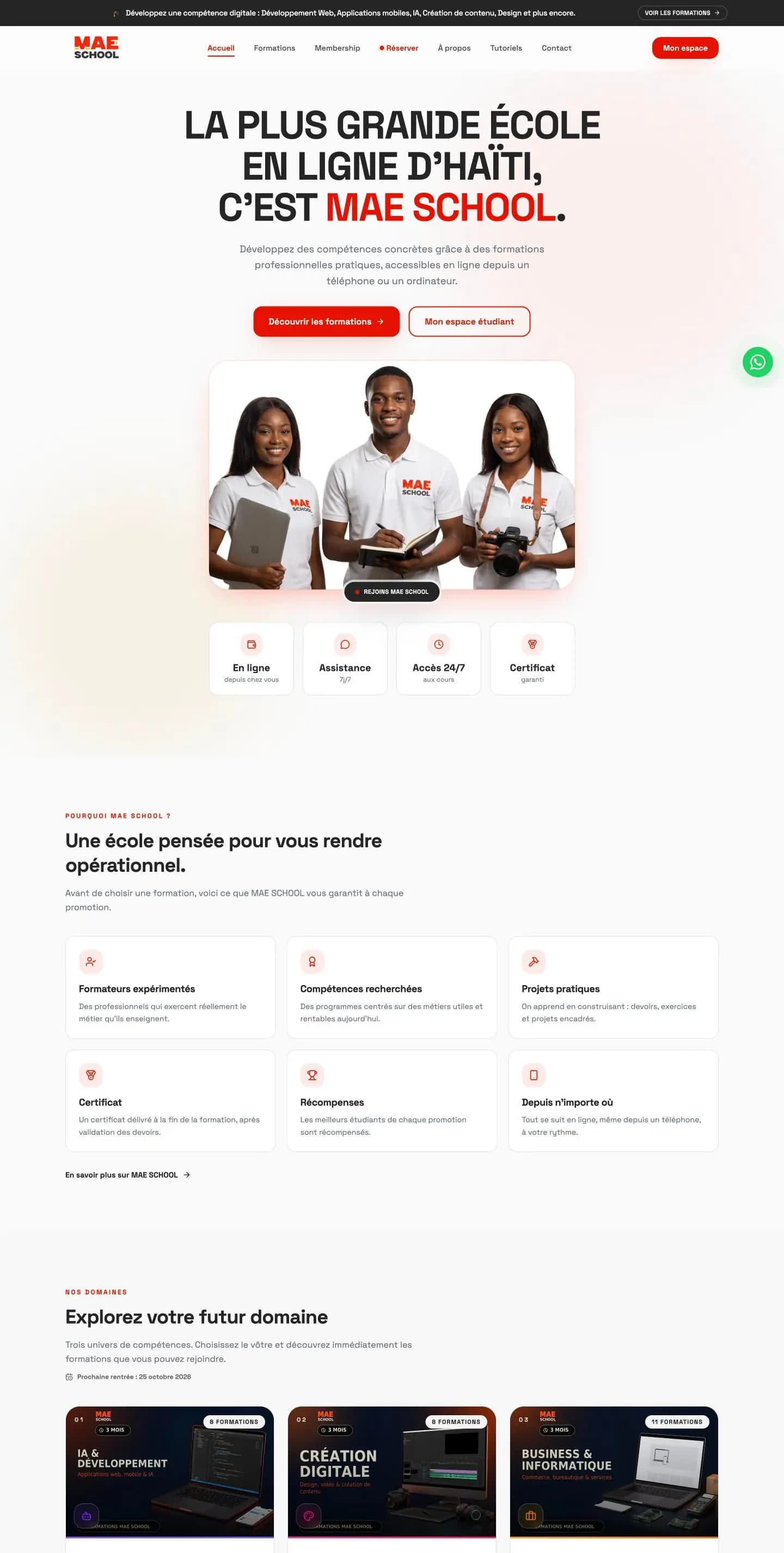 MAE SCHOOL — page d'accueil