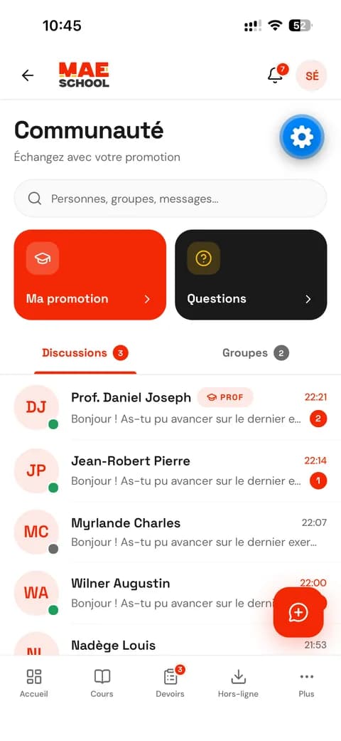 Application MAE SCHOOL — communauté