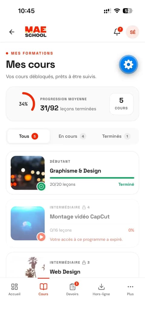Application MAE SCHOOL — mes cours
