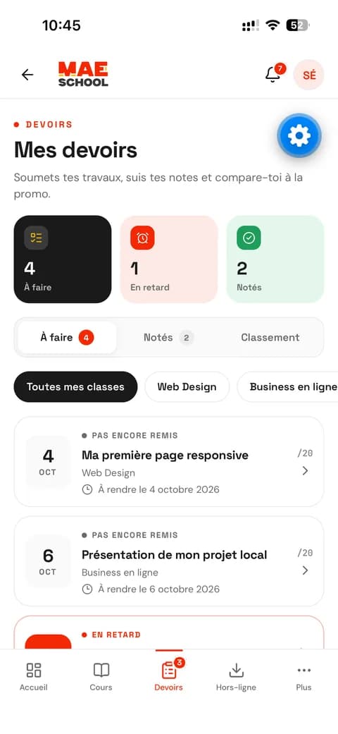 Application MAE SCHOOL — devoirs